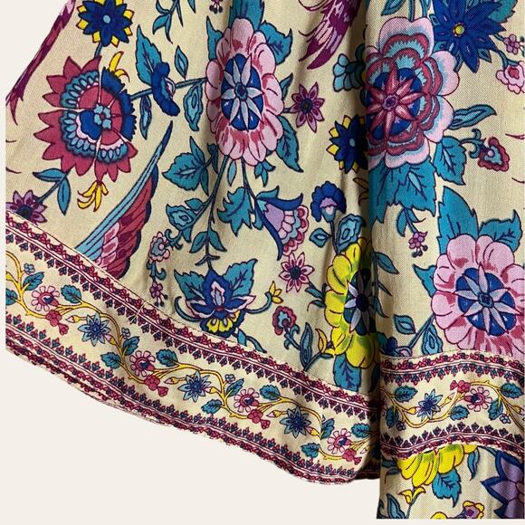 Fashion Fuse Cream Floral Bird Print Short Sleeve Wrap Midi Dress Size Small - Picture 5 of 12